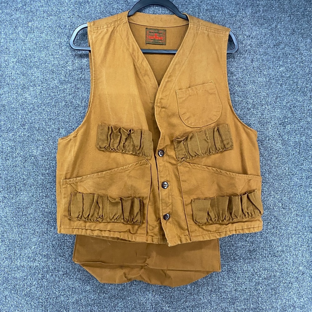 Saftbak Vest Mens M Brown Button Up Sleeveless Pockets Hunting Outdoor Fishing
